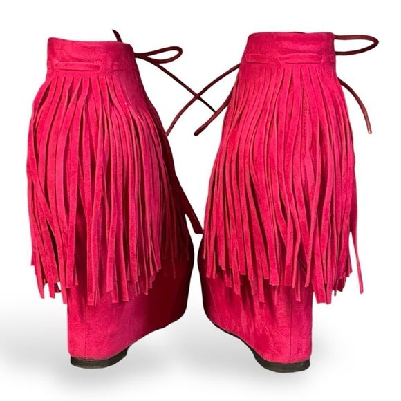 Privileged Shoes X Dolls Kill Nissa Wedge booties with fringe - Picture 2 of 5